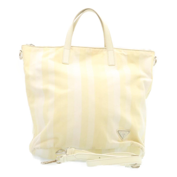 PRADA 2Way Shoulder Bag Hand Bag Canvas Yellow White Auth ar6192 - Picture 1 of 16